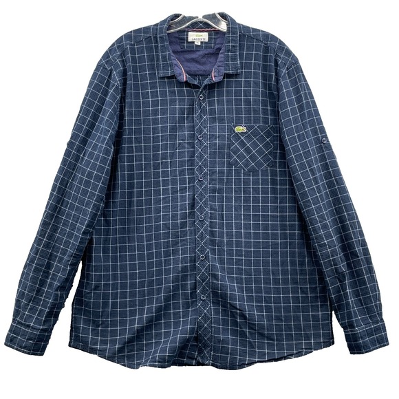 Lacoste Seersucker Shirt Men's XL Plaid Coastal Preppy Academia Hike 90s Classic